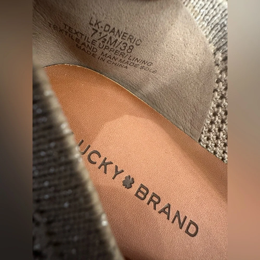 Lucky Brand Daneric Ivory Metallic Ribbed Knit Washable Ballet Flats Shoes 7.5